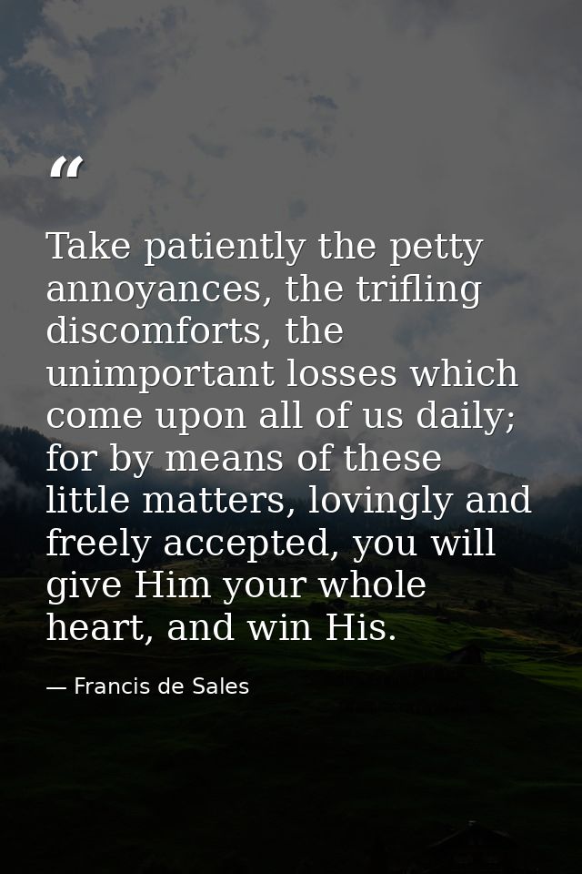 Take patiently the petty annoyances, the trifling discomforts, the unimportant losses which come upon all of us daily; f — Francis de Sales