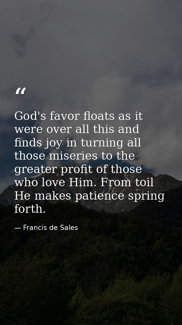 God's favor floats as it were over all this and finds joy in turning all those miseries to the greater profit of those w — Francis de Sales