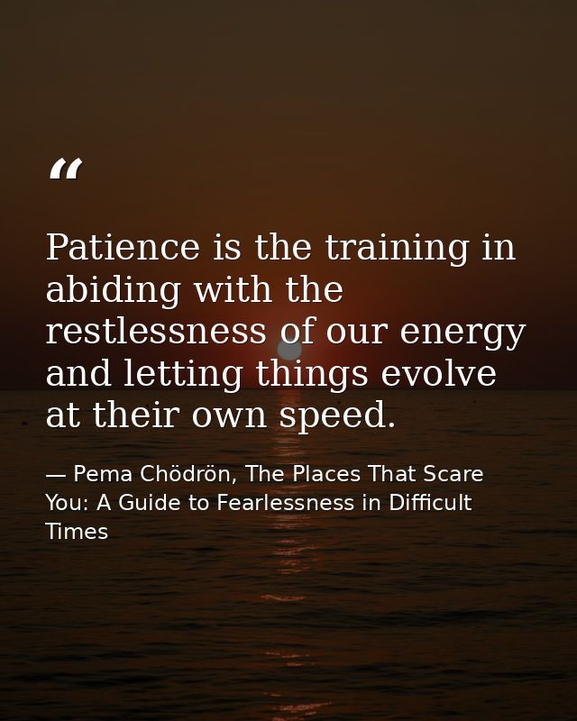 Patience is the training in abiding with the restlessness of our energy and letting things evolve at their own speed. — Pema Chödrön, The Places That Scare You: A Guide to Fearlessness in Difficult Times
