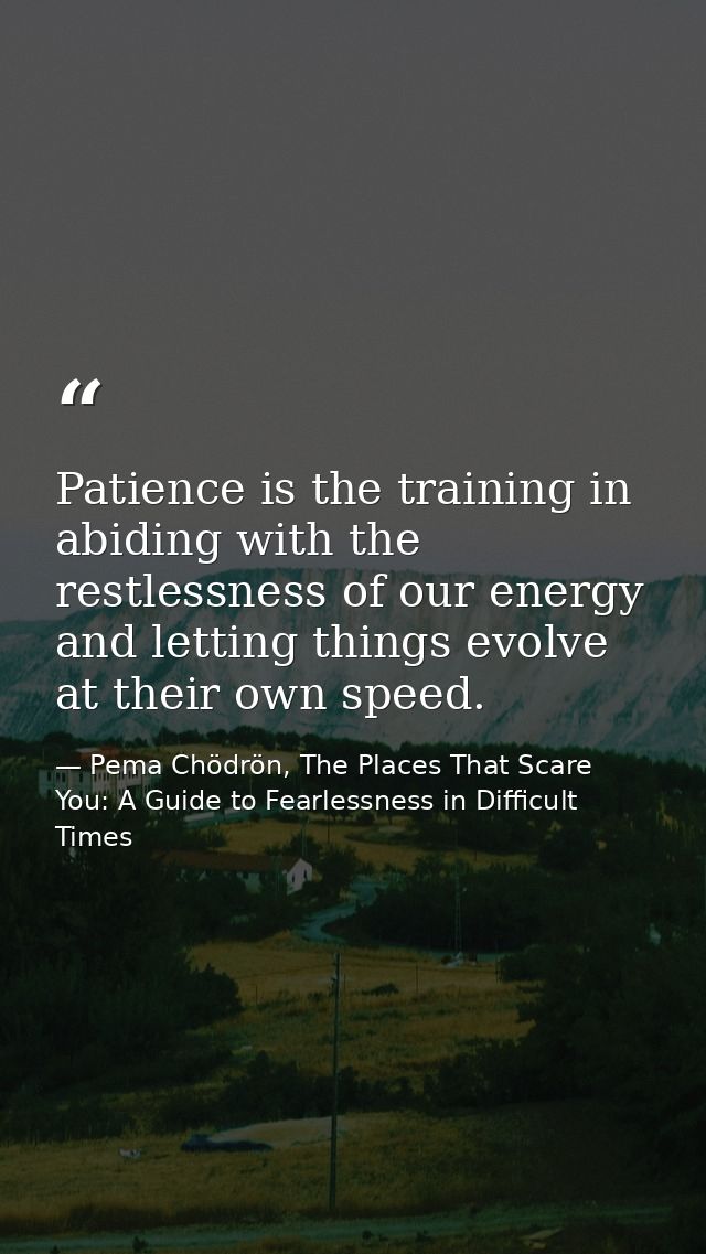 Patience is the training in abiding with the restlessness of our energy and letting things evolve at their own speed. — Pema Chödrön, The Places That Scare You: A Guide to Fearlessness in Difficult Times