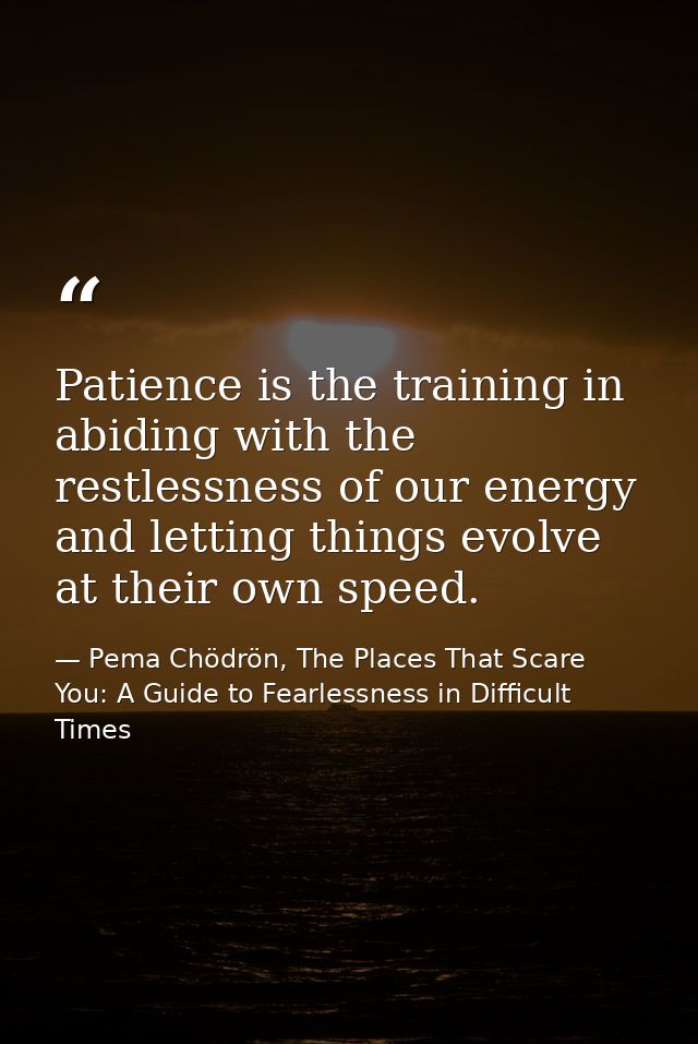 Patience is the training in abiding with the restlessness of our energy and letting things evolve at their own speed. — Pema Chödrön, The Places That Scare You: A Guide to Fearlessness in Difficult Times