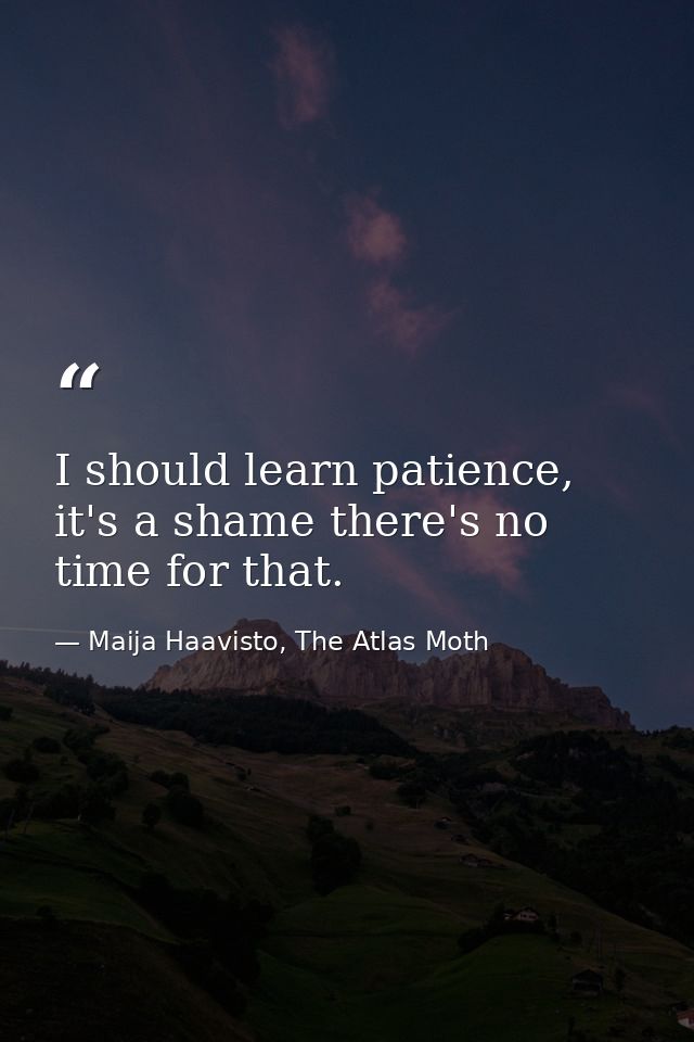 I should learn patience, it's a shame there's no time for that. — Maija Haavisto, The Atlas Moth
