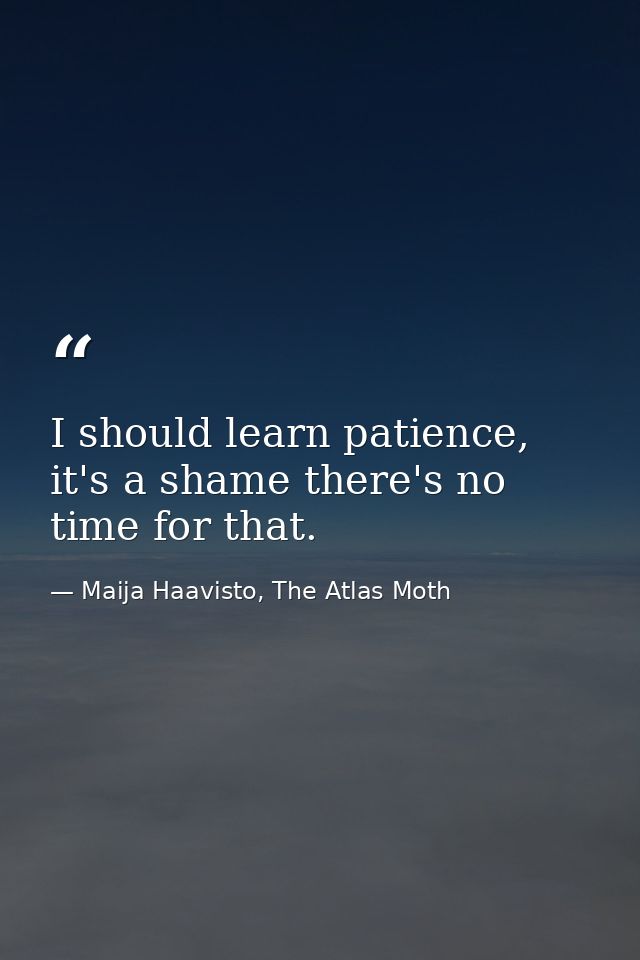 I should learn patience, it's a shame there's no time for that. — Maija Haavisto, The Atlas Moth