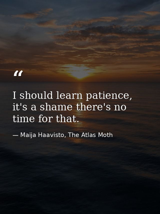 I should learn patience, it's a shame there's no time for that. — Maija Haavisto, The Atlas Moth