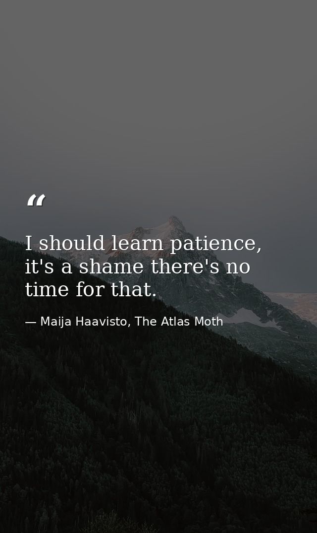 I should learn patience, it's a shame there's no time for that. — Maija Haavisto, The Atlas Moth