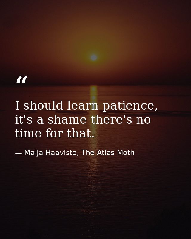 I should learn patience, it's a shame there's no time for that. — Maija Haavisto, The Atlas Moth
