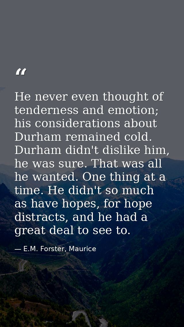 He never even thought of tenderness and emotion; his considerations about Durham remained cold. Durham didn't dislike hi — E.M. Forster, Maurice