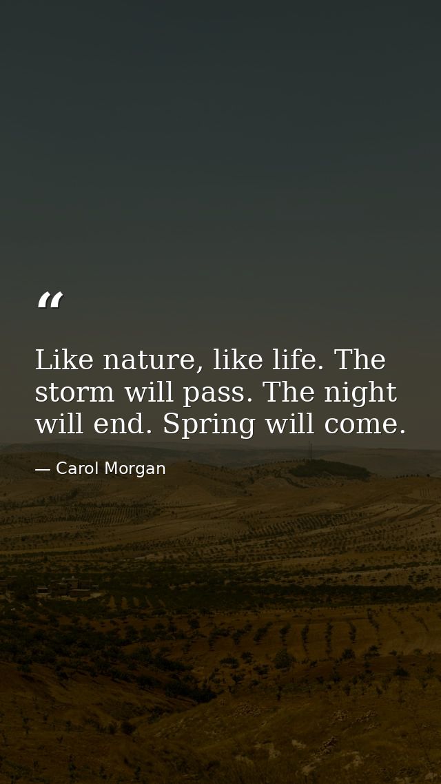 Like nature, like life. The storm will pass. The night will end. Spring will come. — Carol Morgan