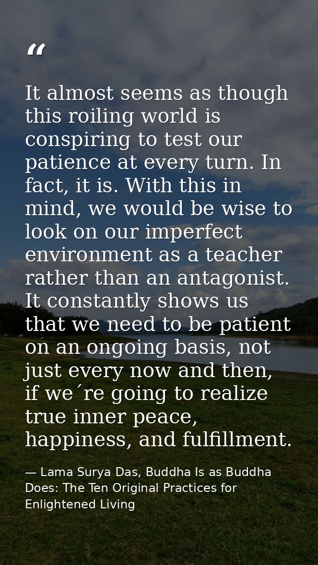 It almost seems as though this roiling world is conspiring to test our patience at every turn. In fact, it is. With this — Lama Surya Das, Buddha Is as Buddha Does: The Ten Original Practices for Enlightened Living