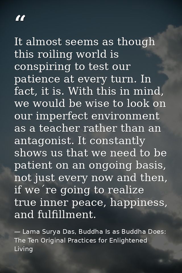 It almost seems as though this roiling world is conspiring to test our patience at every turn. In fact, it is. With this — Lama Surya Das, Buddha Is as Buddha Does: The Ten Original Practices for Enlightened Living