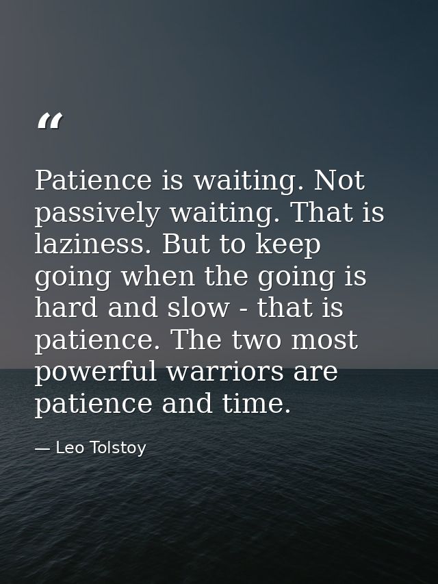 Patience is waiting. Not passively waiting. That is laziness. But to keep going when the going is hard and slow - that i — Leo Tolstoy