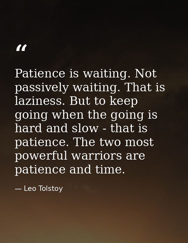 Patience is waiting. Not passively waiting. That is laziness. But to keep going when the going is hard and slow - that i — Leo Tolstoy