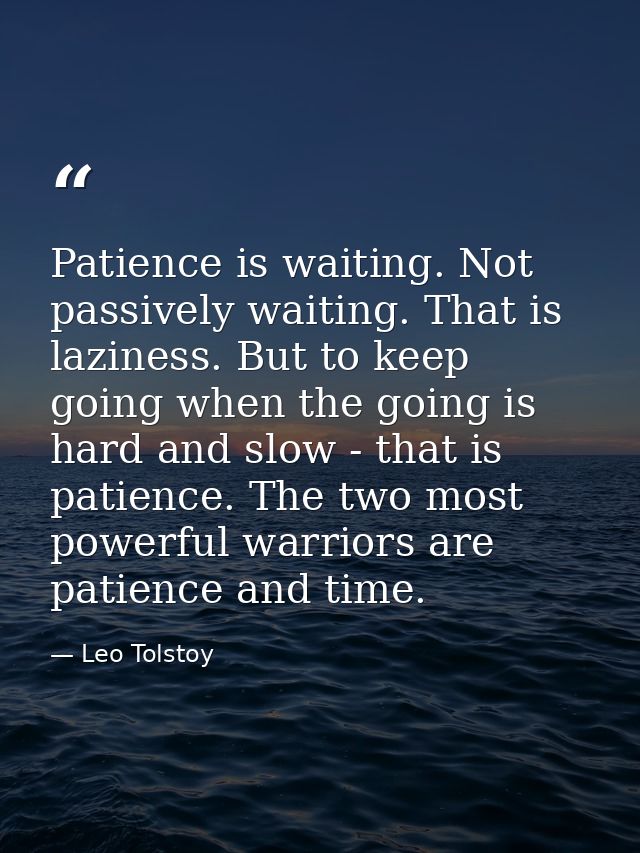 Patience is waiting. Not passively waiting. That is laziness. But to keep going when the going is hard and slow - that i — Leo Tolstoy