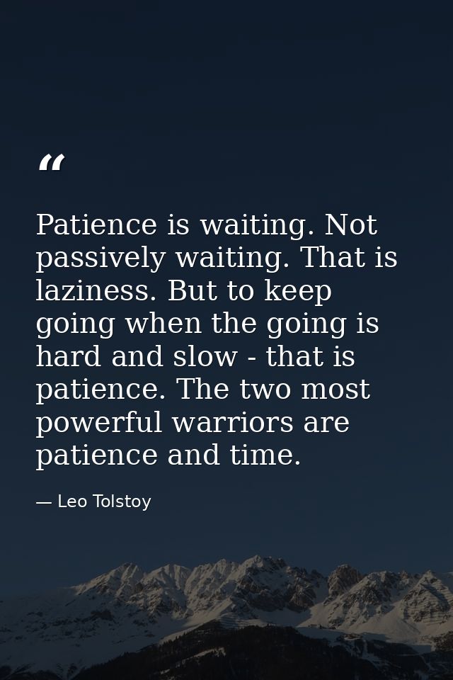 Patience is waiting. Not passively waiting. That is laziness. But to keep going when the going is hard and slow - that i — Leo Tolstoy