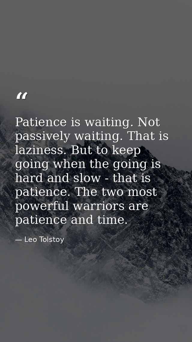 Patience is waiting. Not passively waiting. That is laziness. But to keep going when the going is hard and slow - that i — Leo Tolstoy