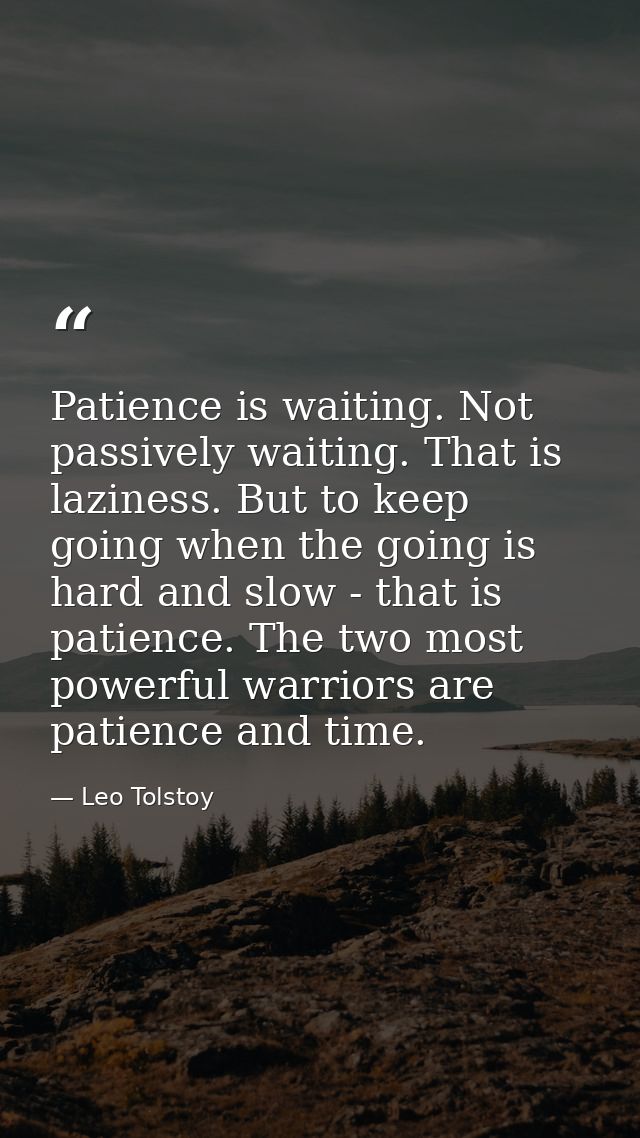 Patience is waiting. Not passively waiting. That is laziness. But to keep going when the going is hard and slow - that i — Leo Tolstoy