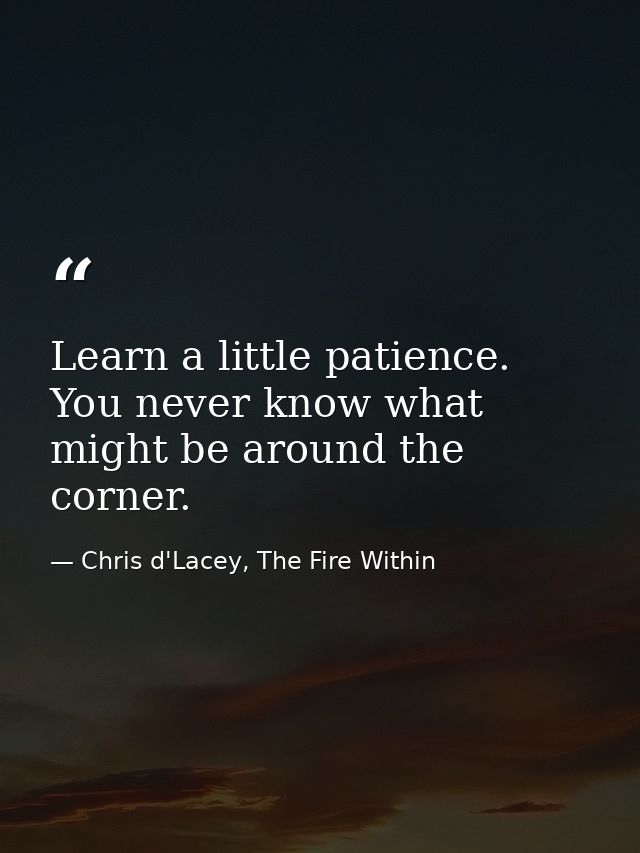 Learn a little patience. You never know what might be around the corner. — Chris d'Lacey, The Fire Within