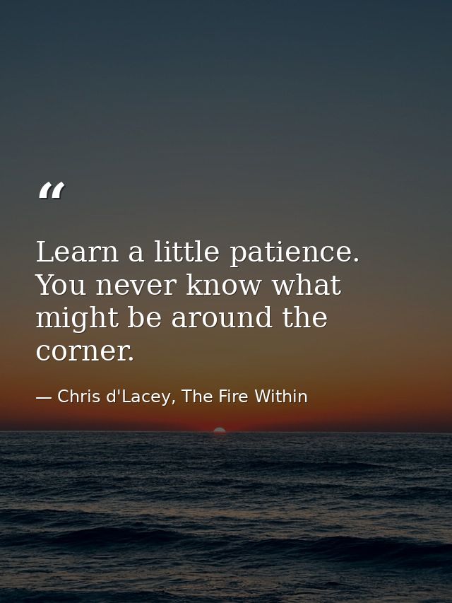 Learn a little patience. You never know what might be around the corner. — Chris d'Lacey, The Fire Within