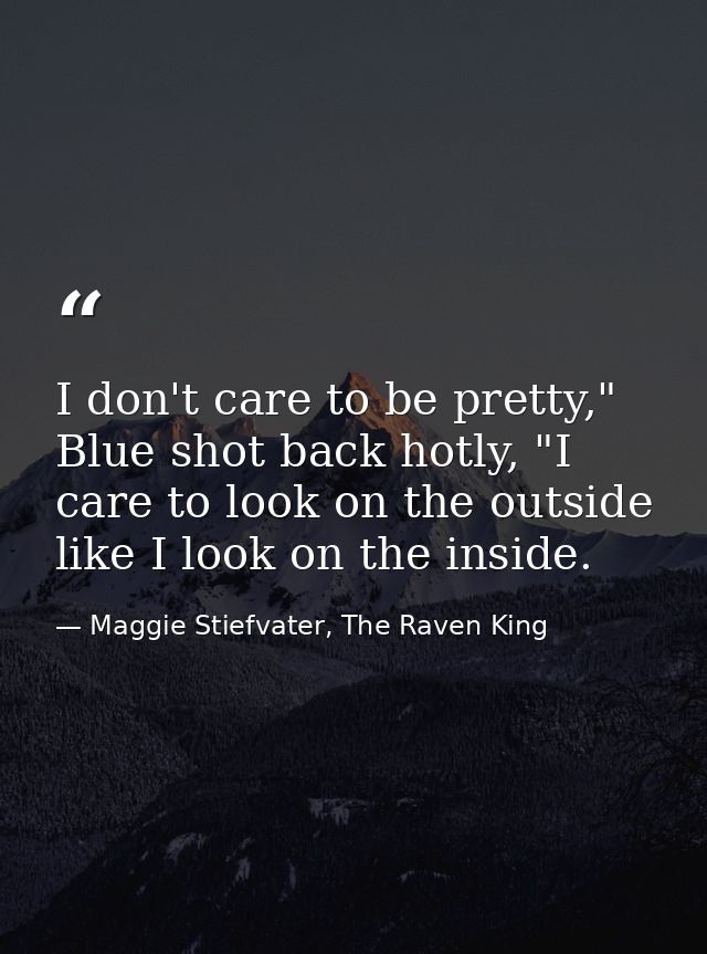 I don't care to be pretty," Blue shot back hotly, "I care to look on the outside like I look on the inside. — Maggie Stiefvater, The Raven King
