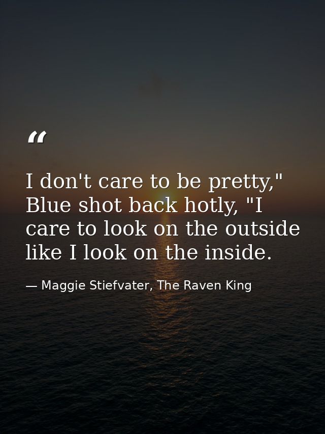 I don't care to be pretty," Blue shot back hotly, "I care to look on the outside like I look on the inside. — Maggie Stiefvater, The Raven King