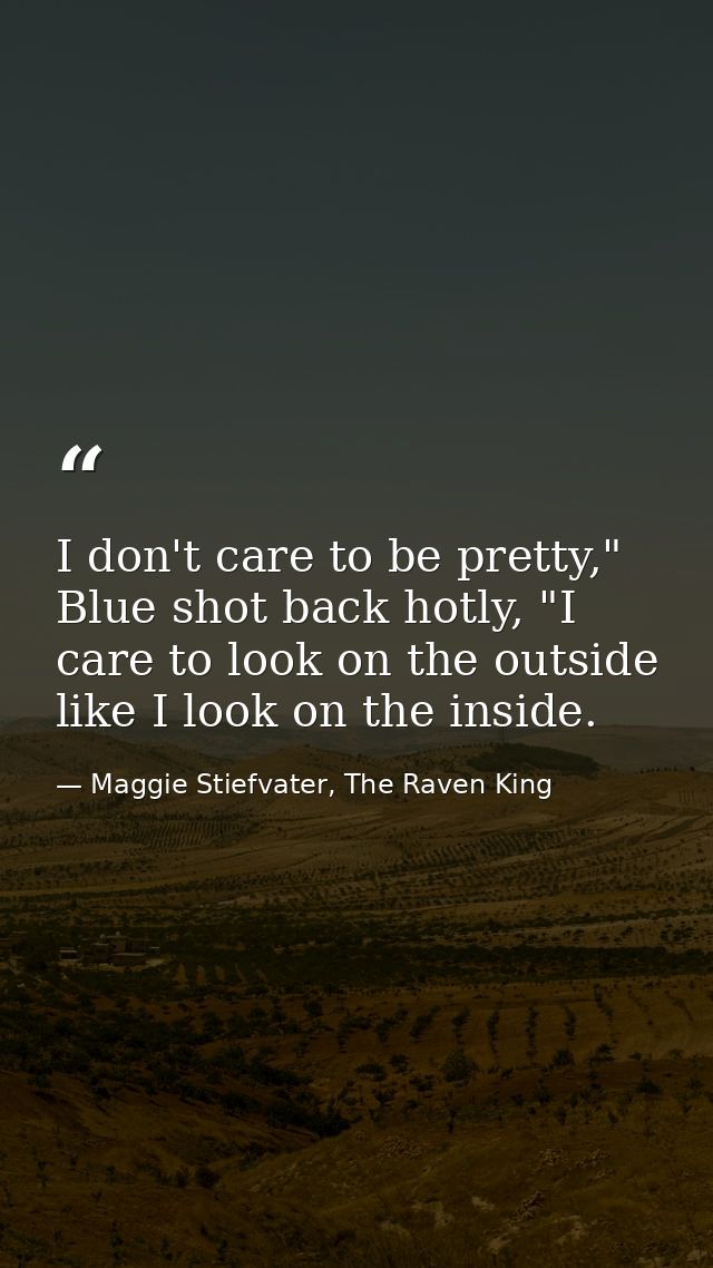 I don't care to be pretty," Blue shot back hotly, "I care to look on the outside like I look on the inside. — Maggie Stiefvater, The Raven King
