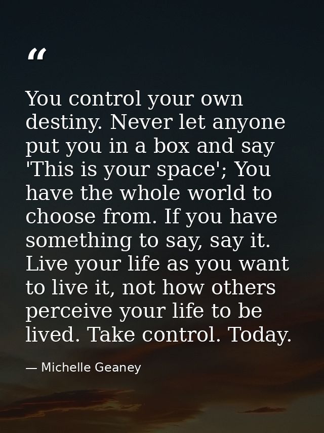 You control your own destiny. Never let anyone put you in a box and say 'This is your space'; You have the whole world t — Michelle Geaney