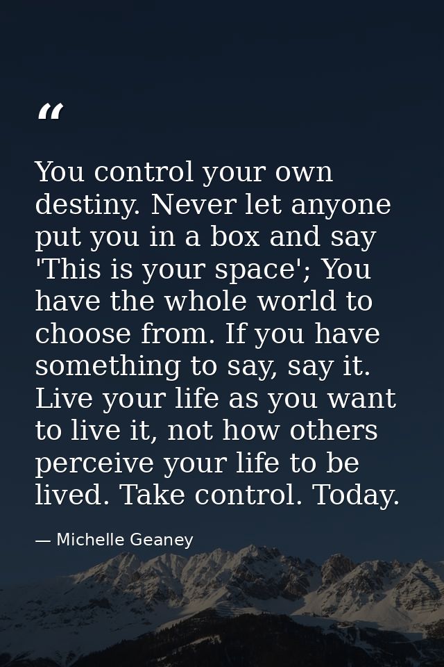 You control your own destiny. Never let anyone put you in a box and say 'This is your space'; You have the whole world t — Michelle Geaney