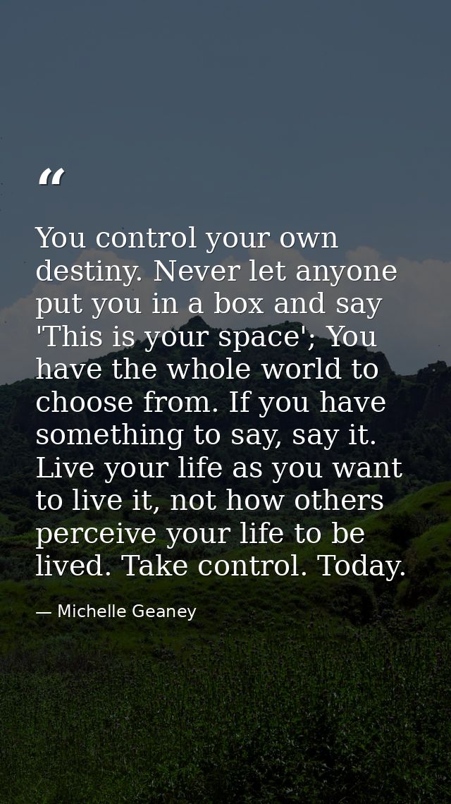 You control your own destiny. Never let anyone put you in a box and say 'This is your space'; You have the whole world t — Michelle Geaney