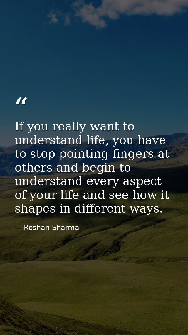 If you really want to understand life, you have to stop pointing fingers at others and begin to understand every aspect  — Roshan Sharma