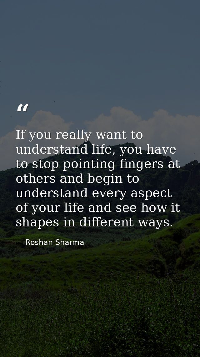If you really want to understand life, you have to stop pointing fingers at others and begin to understand every aspect  — Roshan Sharma