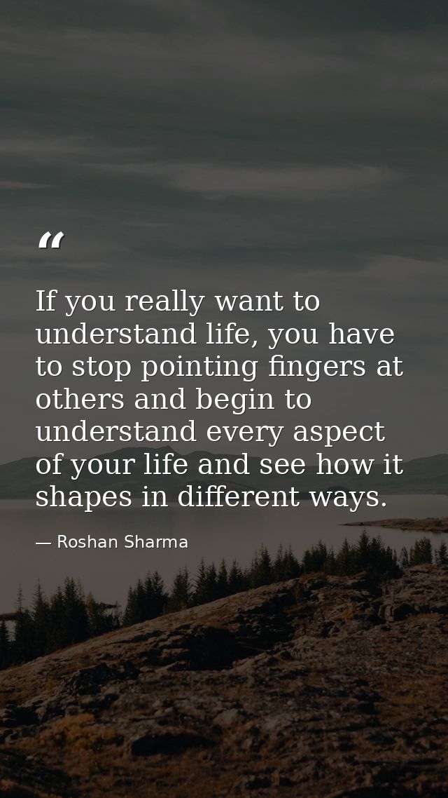 If you really want to understand life, you have to stop pointing fingers at others and begin to understand every aspect  — Roshan Sharma