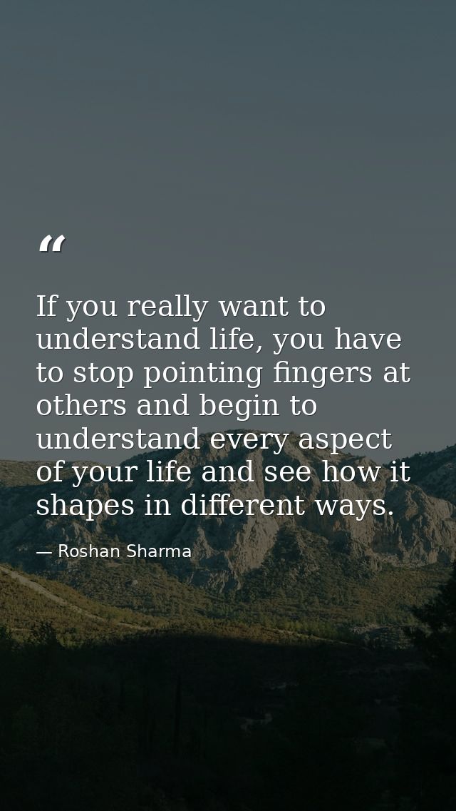 If you really want to understand life, you have to stop pointing fingers at others and begin to understand every aspect  — Roshan Sharma