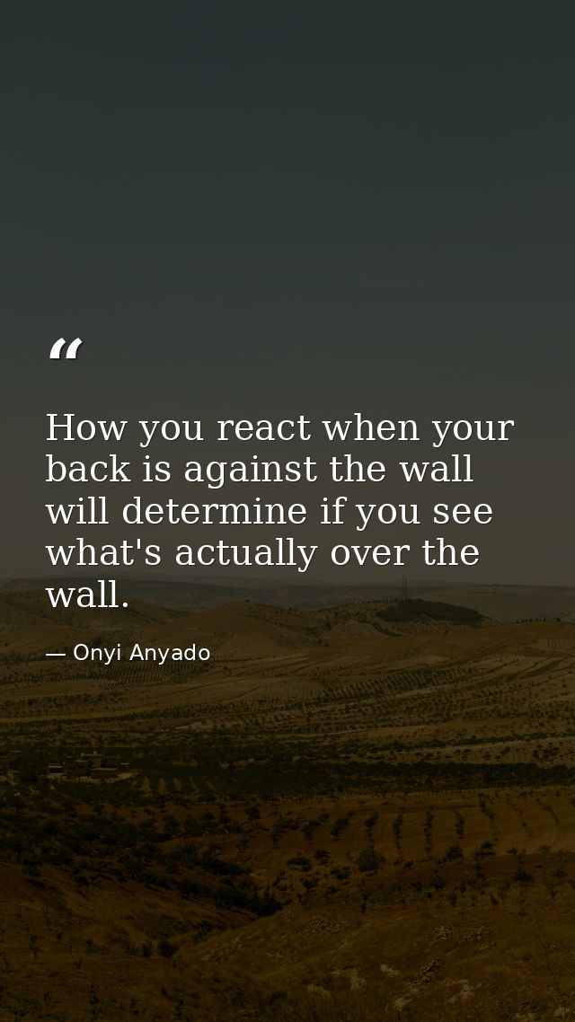 How you react when your back is against the wall will determine if you see what's actually over the wall. — Onyi Anyado
