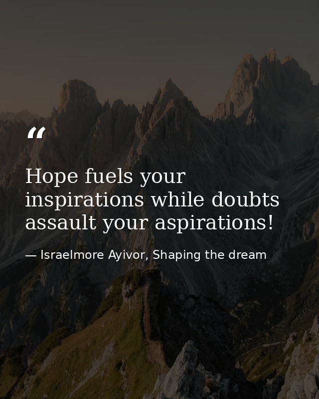 Hope fuels your inspirations while doubts assault your aspirations! — Israelmore Ayivor, Shaping the dream