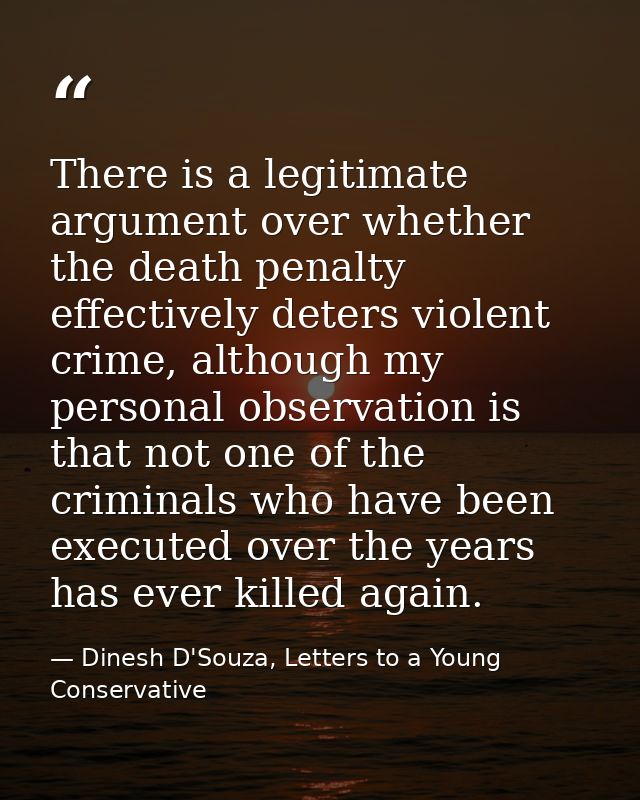 There is a legitimate argument over whether the death penalty effectively deters violent crime, although my personal obs — Dinesh D'Souza, Letters to a Young Conservative