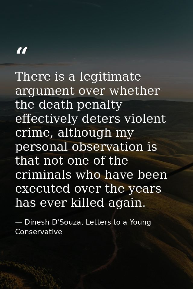 There is a legitimate argument over whether the death penalty effectively deters violent crime, although my personal obs — Dinesh D'Souza, Letters to a Young Conservative