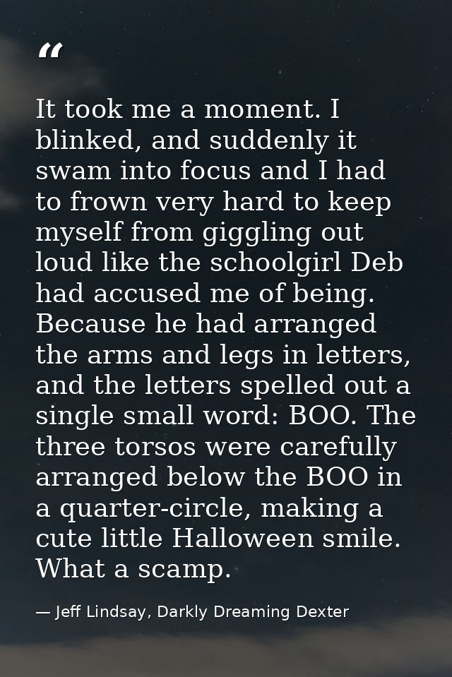 It took me a moment. I blinked, and suddenly it swam into focus and I had to frown very hard to keep myself from gigglin — Jeff Lindsay, Darkly Dreaming Dexter