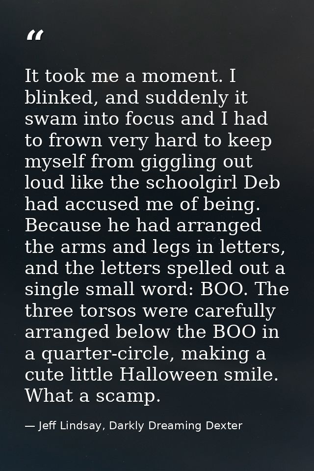It took me a moment. I blinked, and suddenly it swam into focus and I had to frown very hard to keep myself from gigglin — Jeff Lindsay, Darkly Dreaming Dexter