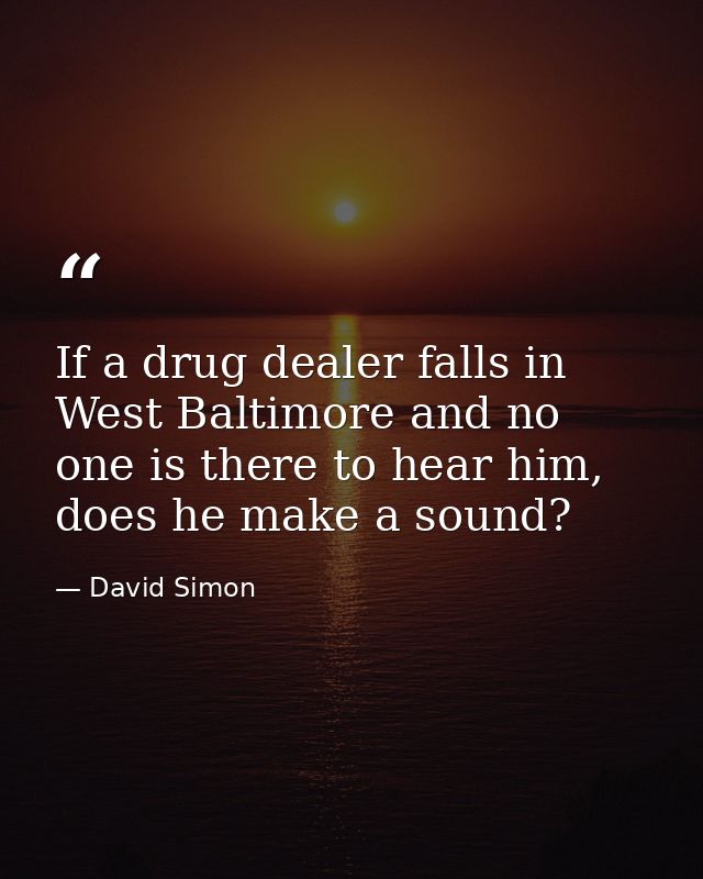 If a drug dealer falls in West Baltimore and no one is there to hear him, does he make a sound? — David Simon