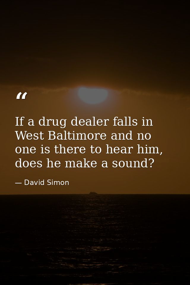 If a drug dealer falls in West Baltimore and no one is there to hear him, does he make a sound? — David Simon