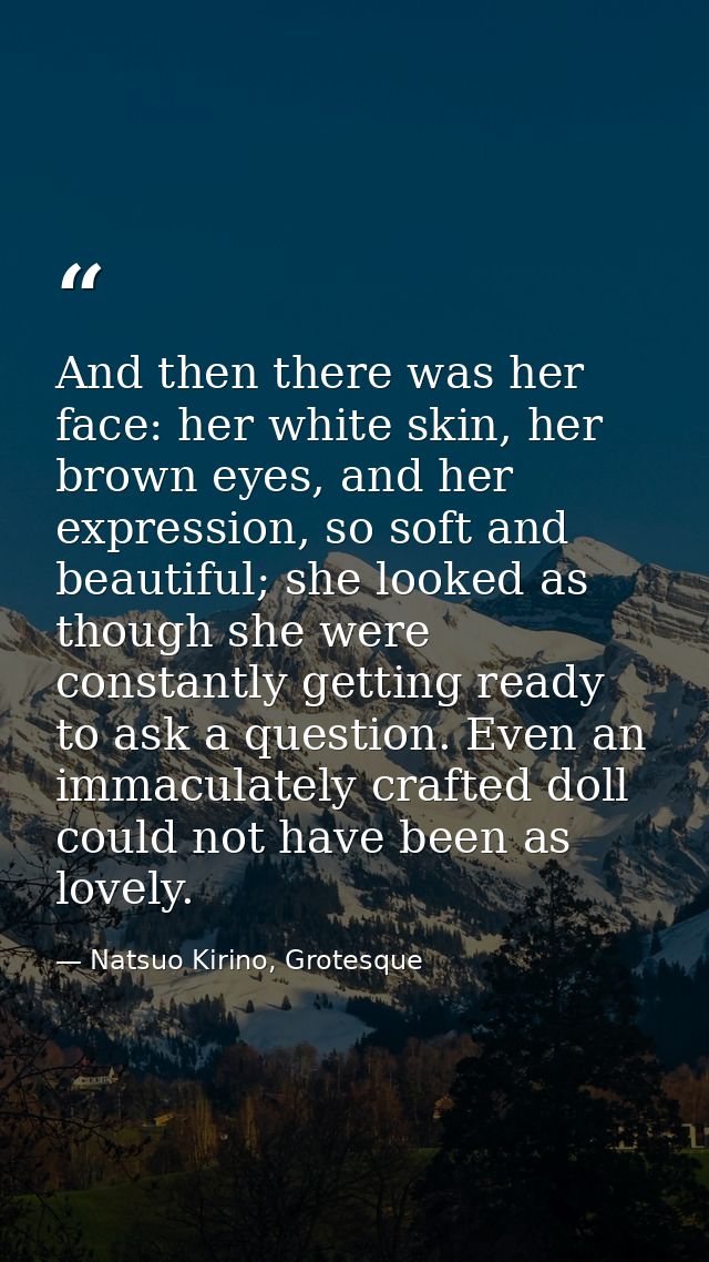 And then there was her face: her white skin, her brown eyes, and her expression, so soft and beautiful; she looked as th — Natsuo Kirino, Grotesque