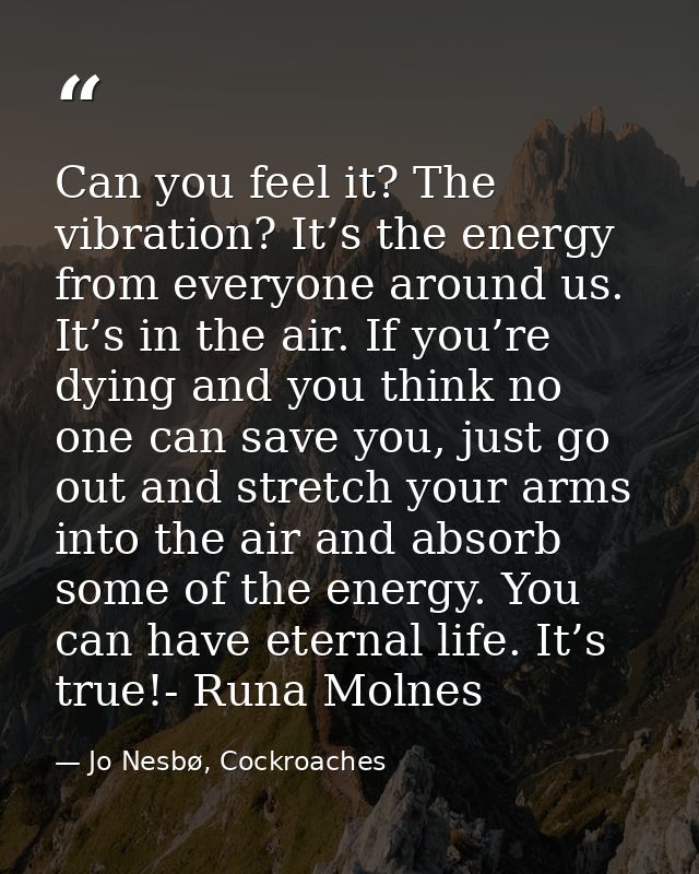Can you feel it? The vibration? It’s the energy from everyone around us. It’s in the air. If you’re dying and you think  — Jo Nesbø, Cockroaches