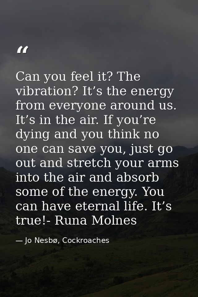 Can you feel it? The vibration? It’s the energy from everyone around us. It’s in the air. If you’re dying and you think  — Jo Nesbø, Cockroaches