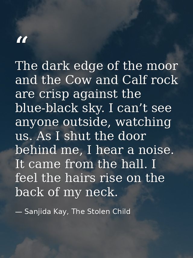 The dark edge of the moor and the Cow and Calf rock are crisp against the blue-black sky. I can’t see anyone outside, wa — Sanjida Kay, The Stolen Child