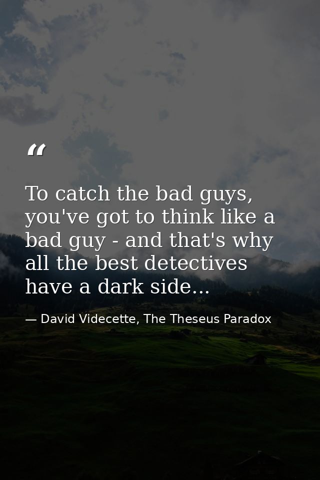 To catch the bad guys, you've got to think like a bad guy - and that's why all the best detectives have a dark side... — David Videcette, The Theseus Paradox