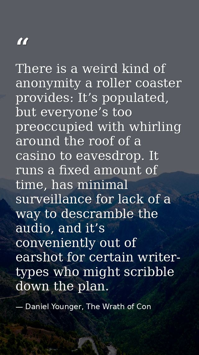 There is a weird kind of anonymity a roller coaster provides: It’s populated, but everyone’s too preoccupied with whirli — Daniel Younger, The Wrath of Con