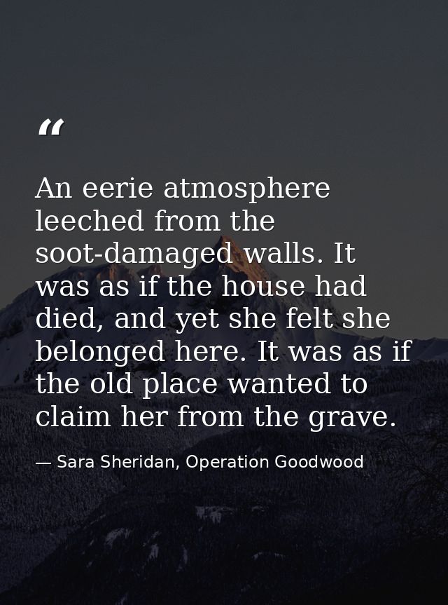 An eerie atmosphere leeched from the soot-damaged walls. It was as if the house had died, and yet she felt she belonged  — Sara Sheridan, Operation Goodwood