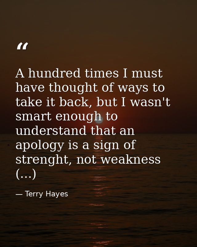 A hundred times I must have thought of ways to take it back, but I wasn't smart enough to understand that an apology is  — Terry Hayes