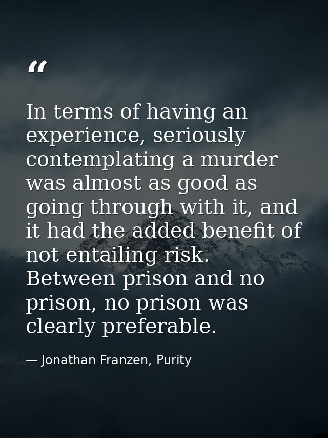 In terms of having an experience, seriously contemplating a murder was almost as good as going through with it, and it h — Jonathan Franzen, Purity