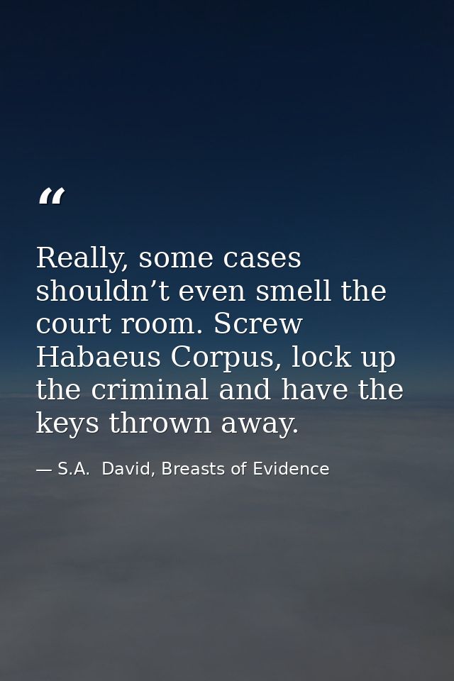Really, some cases shouldn’t even smell the court room. Screw Habaeus Corpus, lock up the criminal and have the keys thr — S.A.  David, Breasts of Evidence
